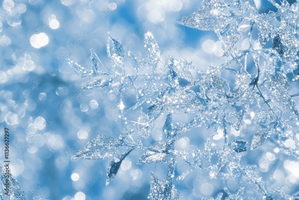 Sparkling frost coats leaves in a winter wonderland during a serene morning Sparkling frost coats leaves in a winter wonderland during a serene morning