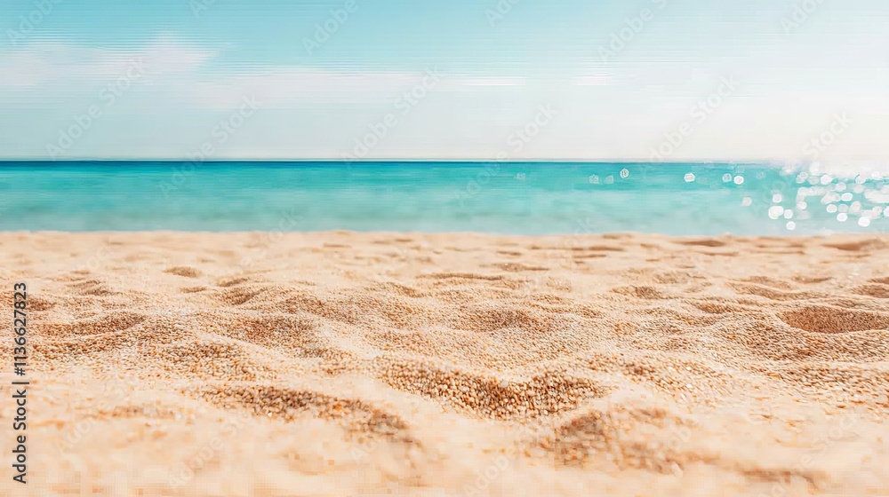 Fototapeta premium Relaxing Summer Day at Sandy Beach Turquoise Ocean View Natural Landscape Photography