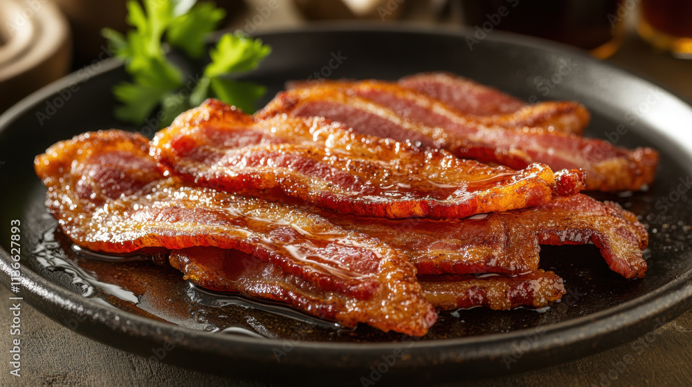Cooking Bacon is Genius, Crispy, golden-brown bacon strips served on a plate, garnished with fresh parsley, showcasing a delicious breakfast or snack option. Cooking Bacon is Genius, Crispy, golden-brown bacon strips served on a plate, garnished with fresh parsley, showcasing a delicious breakfast or snack option.