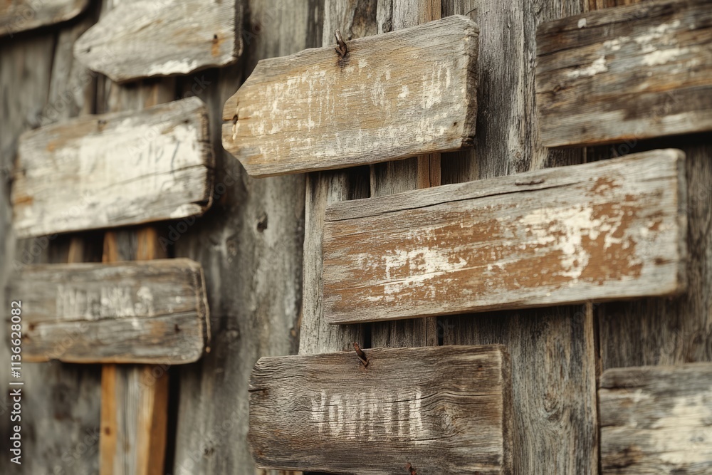 Sun-bleached wooden signage with weathered textures showcasing rustic charm and character in a coastal environment Sun-bleached wooden signage with weathered textures showcasing rustic charm and character in a coastal environment