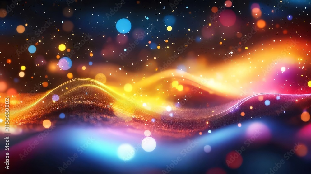 Abstract light waves, bokeh particles. Abstract light waves, bokeh particles.
