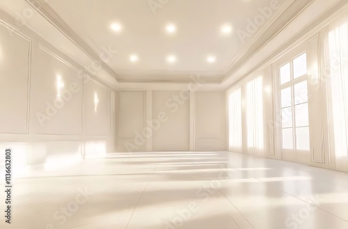 Empty white room with window light.