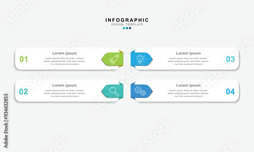 Business infographic template. 4 Step timeline journey. Process diagram, 4 options on white background