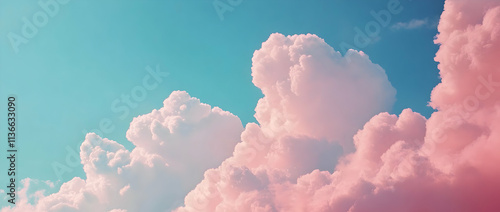 Clear skies blending white clouds with azure tones photo