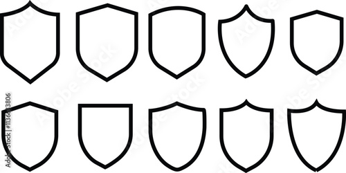 Shield outline icon set vector, secure outline icon set vector illustration