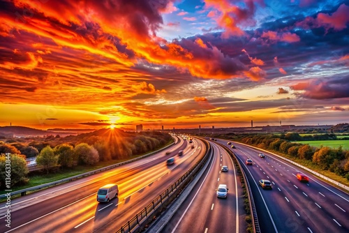 Stunning UK Sunset Panoramic - M1 Motorway Flitwick Junction Photography photo