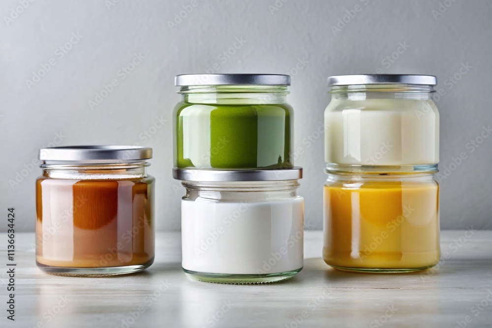 Stylish Glass Jars with Blank White Labels: Mockup Photography for Product Branding Stylish Glass Jars with Blank White Labels: Mockup Photography for Product Branding