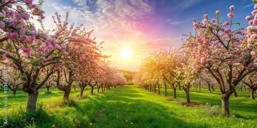 Summer Apple Orchard Blossoms: Abundant Pink & White Flowers, Fruit Trees, Vibrant Blooms, Spring Orchard, Blooming Apple Trees Summer Apple Orchard Blossoms: Abundant Pink & White Flowers, Fruit Trees, Vibrant Blooms, Spring Orchard, Blooming Apple Trees