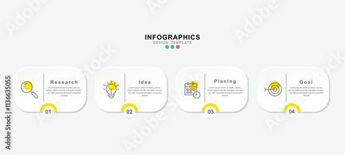 Business infographic template. 4 Step timeline journey. Process diagram, 4 options on white background