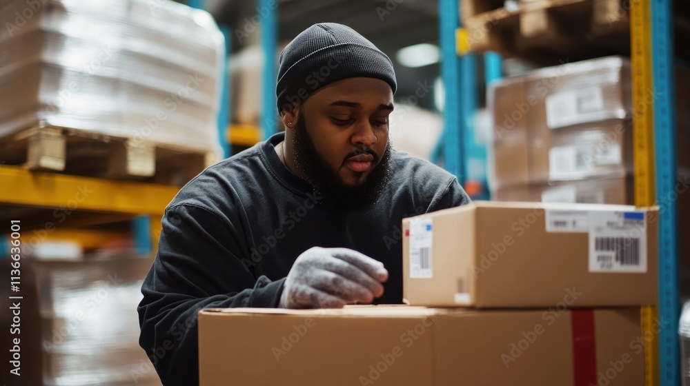 warehouse worker packing boxes warehouse worker packing boxes