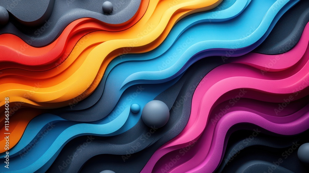 Abstract colorful wavy layers with spheres. Abstract colorful wavy layers with spheres.
