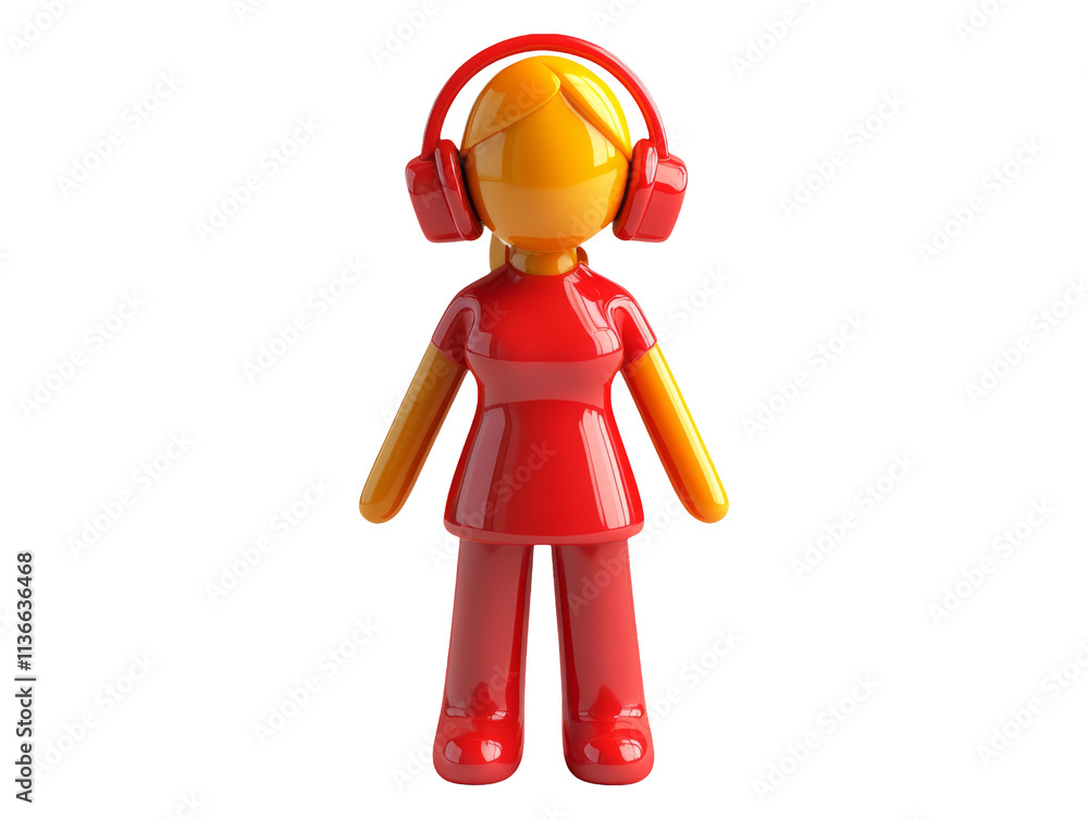 Bright Red Toy Figure with Headphones on Transparent Background Bright Red Toy Figure with Headphones on Transparent Background