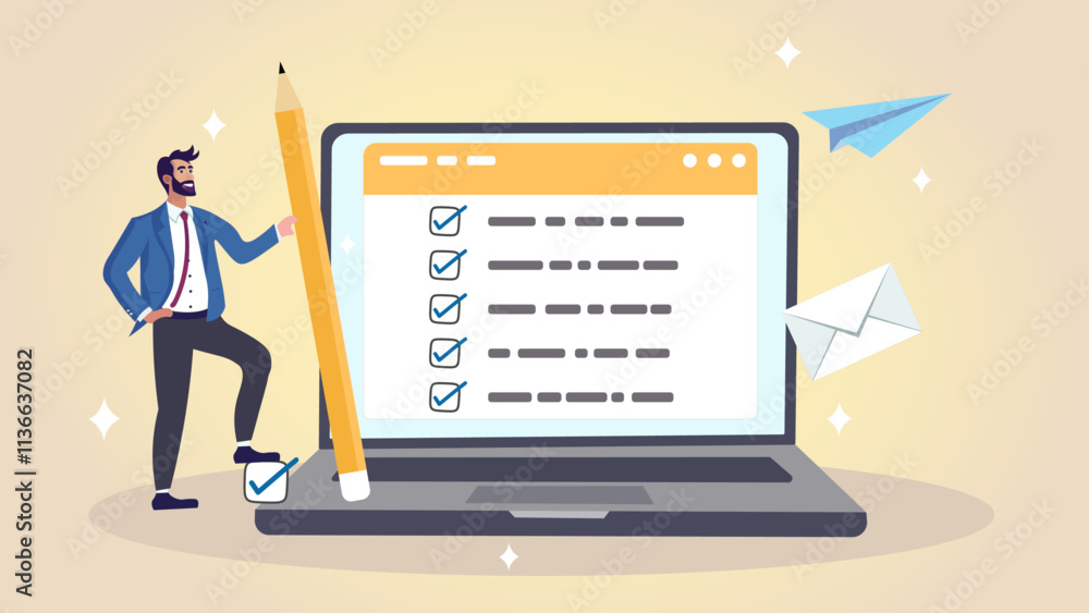 Complete checklist or finishing checkbox, task done within deadline, complete tasks list or project, approval or achievement concept, businessman put tick on complete checklist on paper clipboard. Complete checklist or finishing checkbox, task done within deadline, complete tasks list or project, approval or achievement concept, businessman put tick on complete checklist on paper clipboard.
