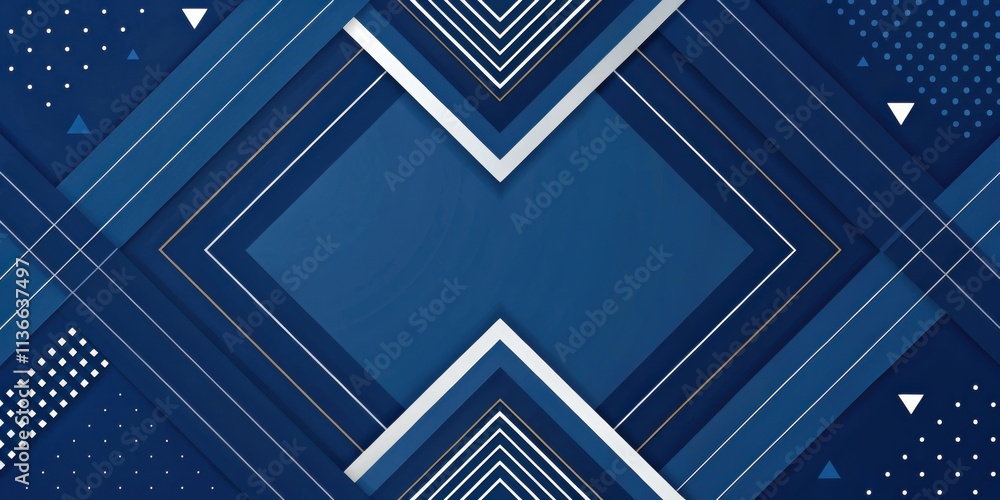 Abstract Geometric Design with Intersecting Shapes and Stripes in Navy Blue, White, and Gold Tones Abstract Geometric Design with Intersecting Shapes and Stripes in Navy Blue, White, and Gold Tones