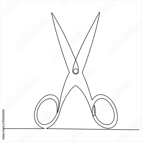 Scissor tool one line continuous single line art drawing outline design vector illustration