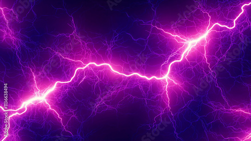 A dramatic depiction of purple lightning bolts and electric sparks on a dark blue sky. Great for bold, high-energy design projects.