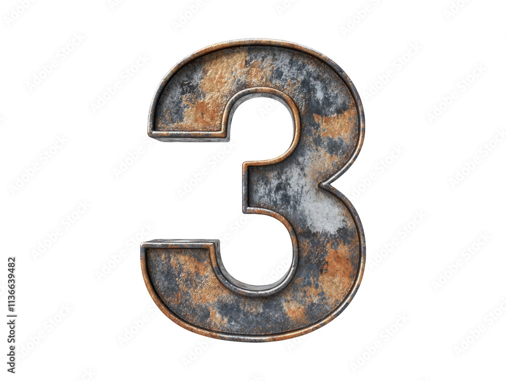 Grunge Metallic Number Three Isolated on Transparent Background Grunge Metallic Number Three Isolated on Transparent Background