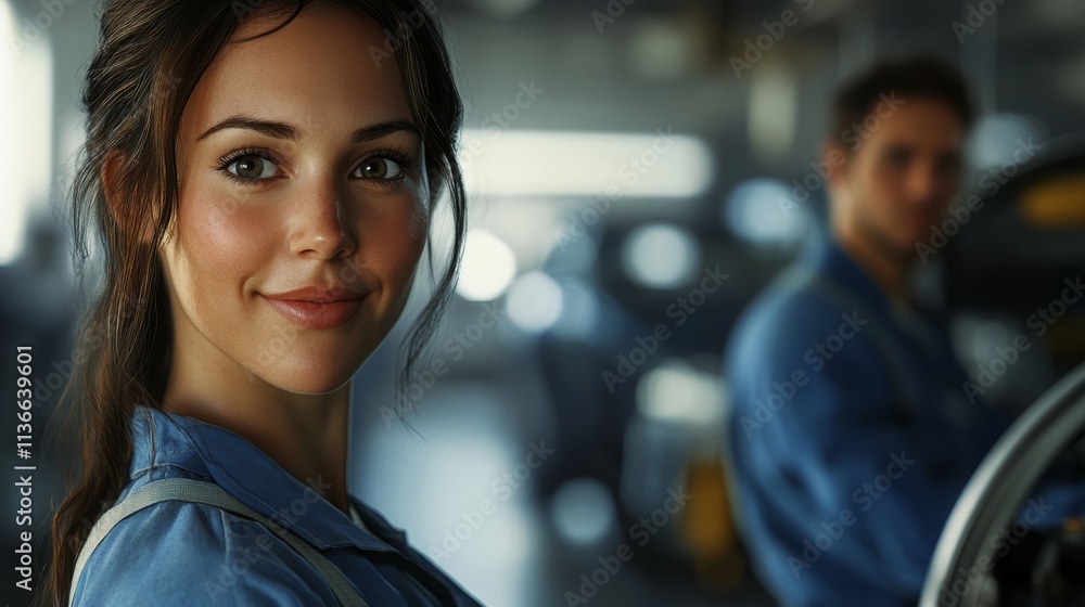 woman working in an automotive factory woman working in an automotive factory