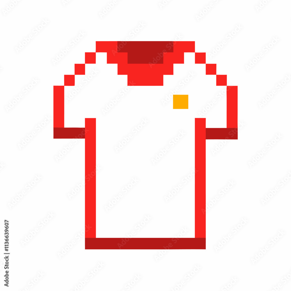 Retro Pixel Art Soccer Jersey Icon with Red Trim on White Background Retro Pixel Art Soccer Jersey Icon with Red Trim on White Background