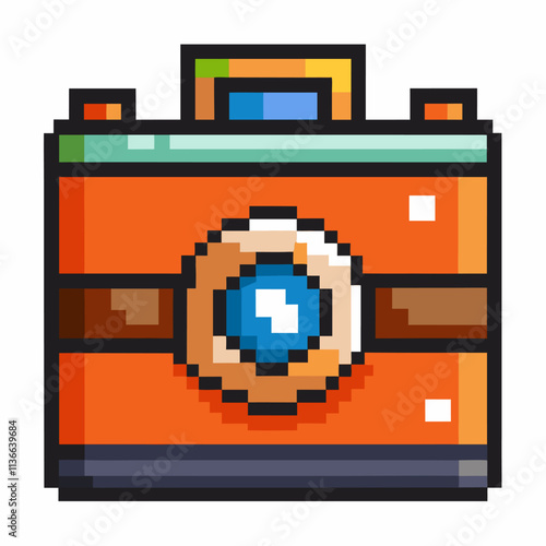 Pixel Art Retro Camera Icon   Vintage Digital Photo Art in Vibrant Colors