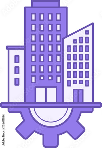 Colored Icon Infrastructure. Vector Illustration. High Rise Buildings and Gear. Buildings and City. Society Sector Concept