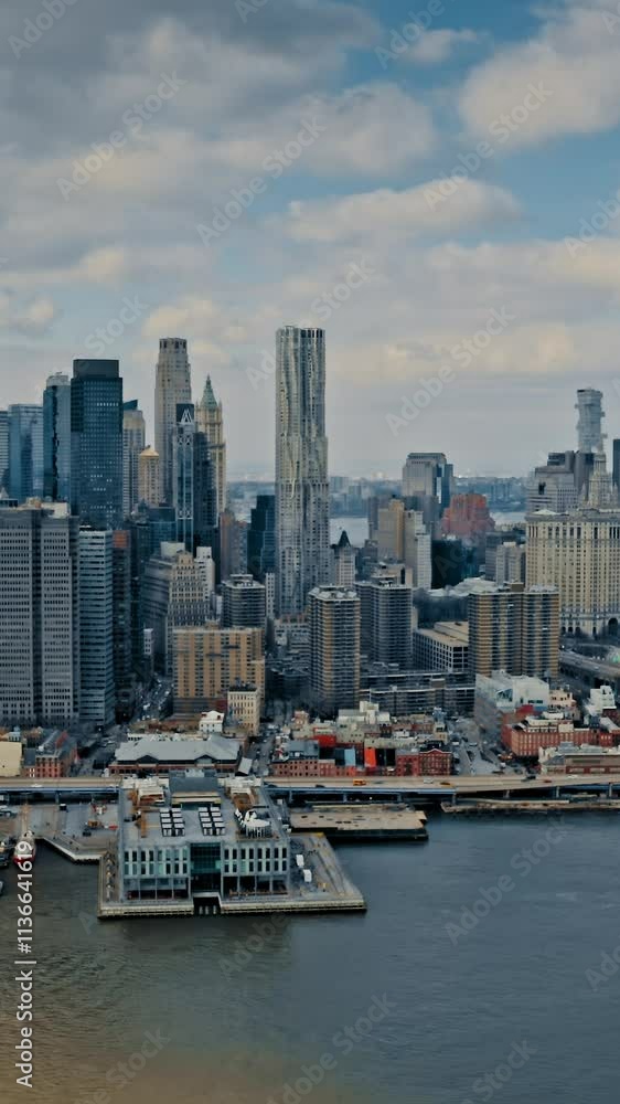 Stunning aerial view of Brooklyn Bridge and Manhattan skyline in New York Stunning aerial view of Brooklyn Bridge and Manhattan skyline in New York