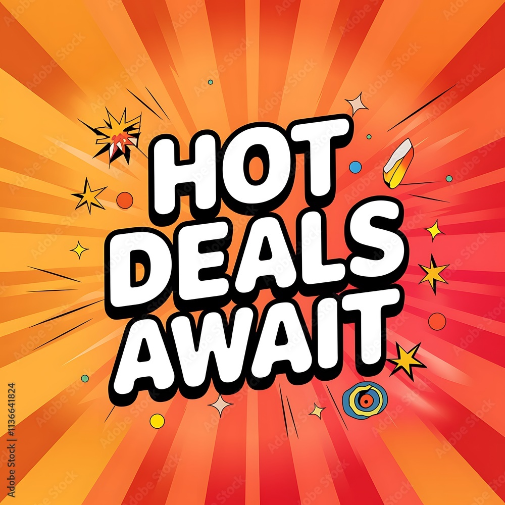Hot Deals Await Exciting Comic Style Advertisement Hot Deals Await Exciting Comic Style Advertisement