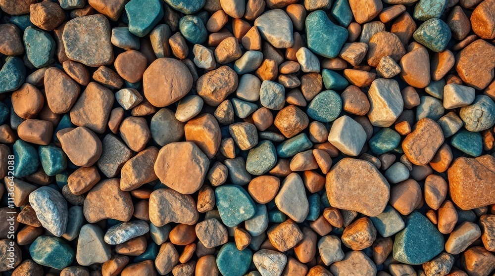 Colorful pebbles and stones arranged naturally on a textured background Colorful pebbles and stones arranged naturally on a textured background