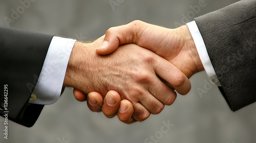 Business handshake on white background. Two businessmen shaking hands in a gesture of agreement or partnership.