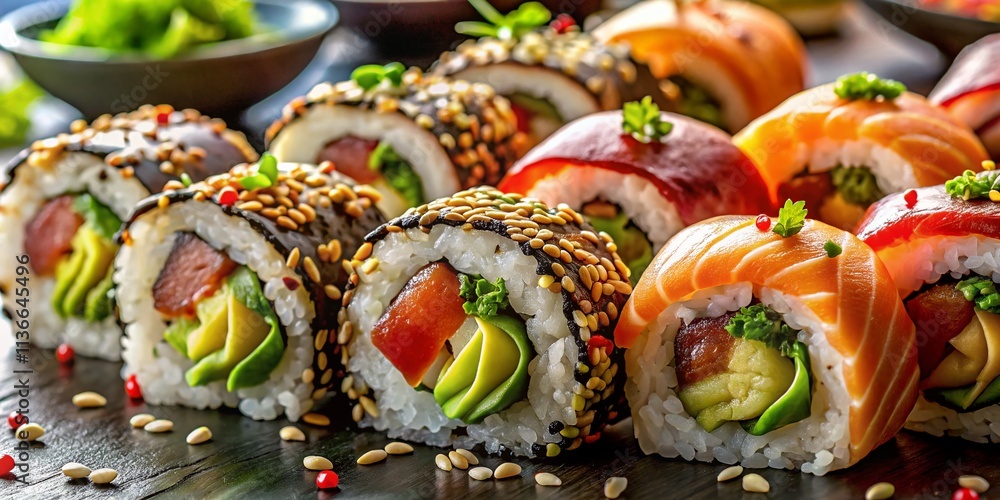 Sushi Platter Photography: Salmon, Tuna, Avocado Rolls - Delicious Japanese Food Images Sushi Platter Photography: Salmon, Tuna, Avocado Rolls - Delicious Japanese Food Images