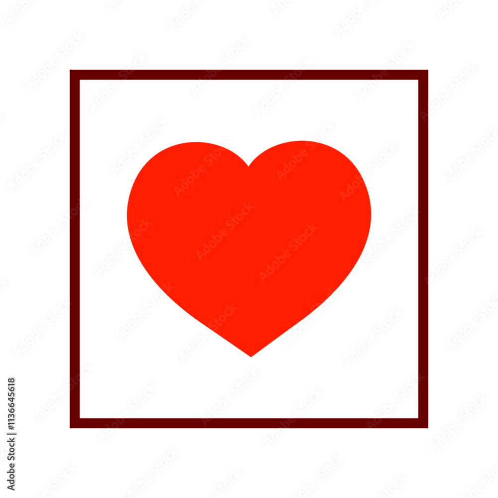 Red heart sign in square on white background Red heart sign in square on white background