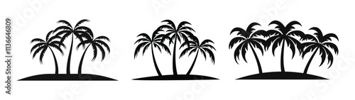 Set of Palm tree icon, silhouette, vector, outline, illustration isolated on white background