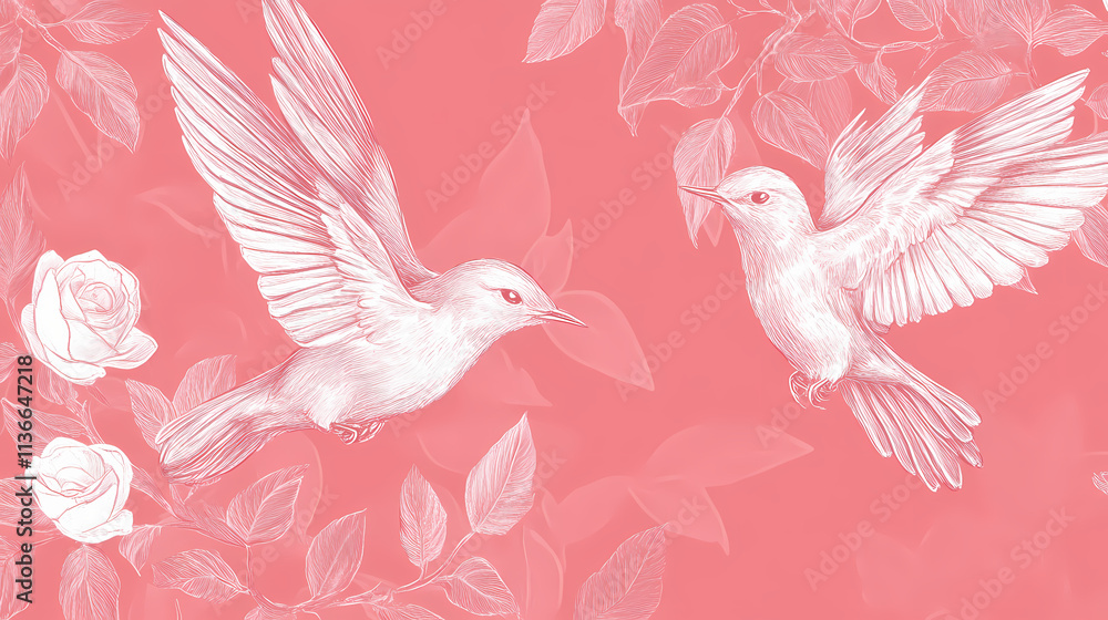 Fototapeta premium Soft seamless zephyr design on a rosy pink background, cozy, delicate, soft, seamless. Zephyrine. Illustration