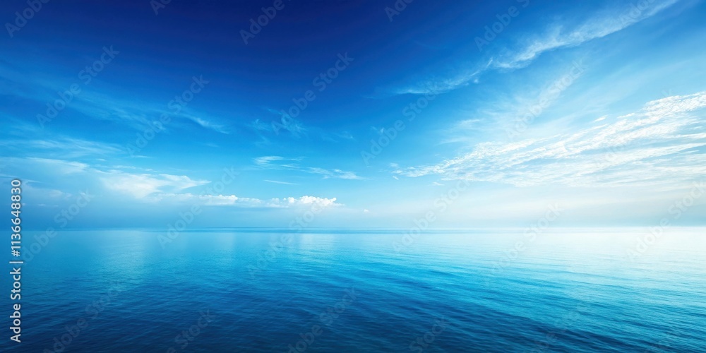 Obraz premium A serene and tranquil expanse of blue water meeting a sky filled with wispy clouds.