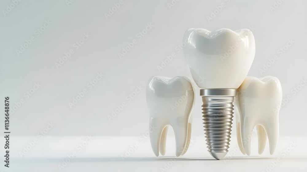 Dental implants surrounded by teeth Isolated on a clean white background with space for text. Dental implants surrounded by teeth Isolated on a clean white background with space for text.