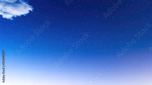 Twinkling Starry Night Sky with White Clouds and Blue Gradient Background, Capturing Vast Universe and Starlight, High Definition Long Exposure Photography Using Wide-Angle Lens, Low Angle Night View
