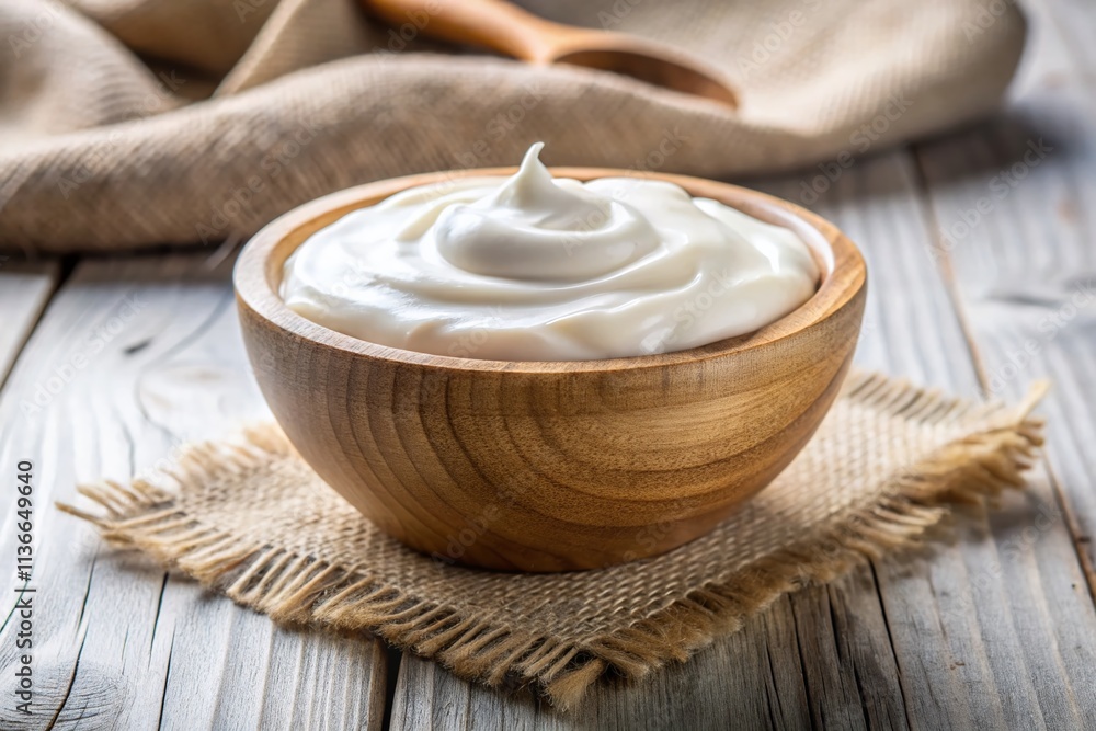 Tilt-Shift Photography of Yogurt in a Wooden Bowl Isolated on White Background, Perfect for Culinary and Food Related Projects, Showcasing Texture and Freshness of Yogurt Tilt-Shift Photography of Yogurt in a Wooden Bowl Isolated on White Background, Perfect for Culinary and Food Related Projects, Showcasing Texture and Freshness of Yogurt