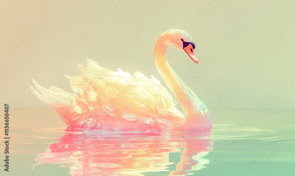 Fototapeta premium A pink swan is swimming in a body of water