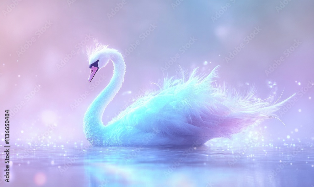 Fototapeta premium A swan is swimming in a body of water