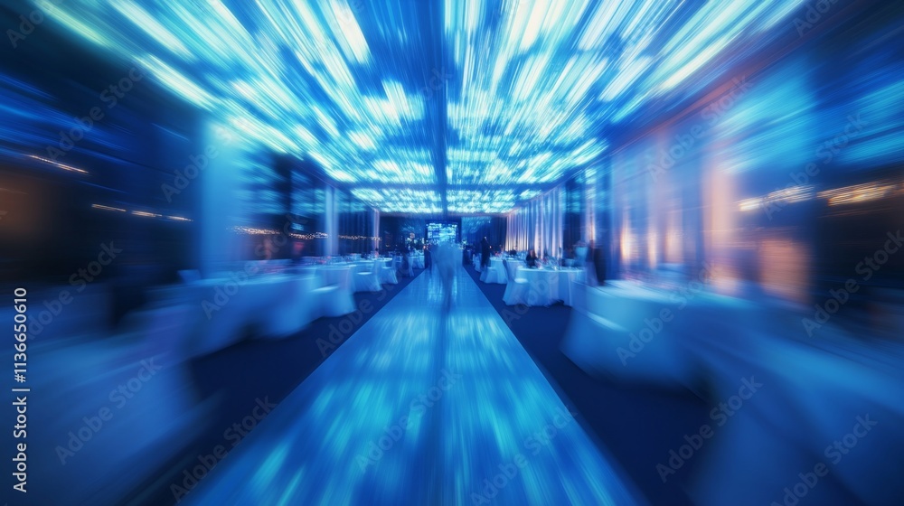 Fototapeta premium Corporate Event Networking Space Blur: Blurred view of a networking space at a corporate event