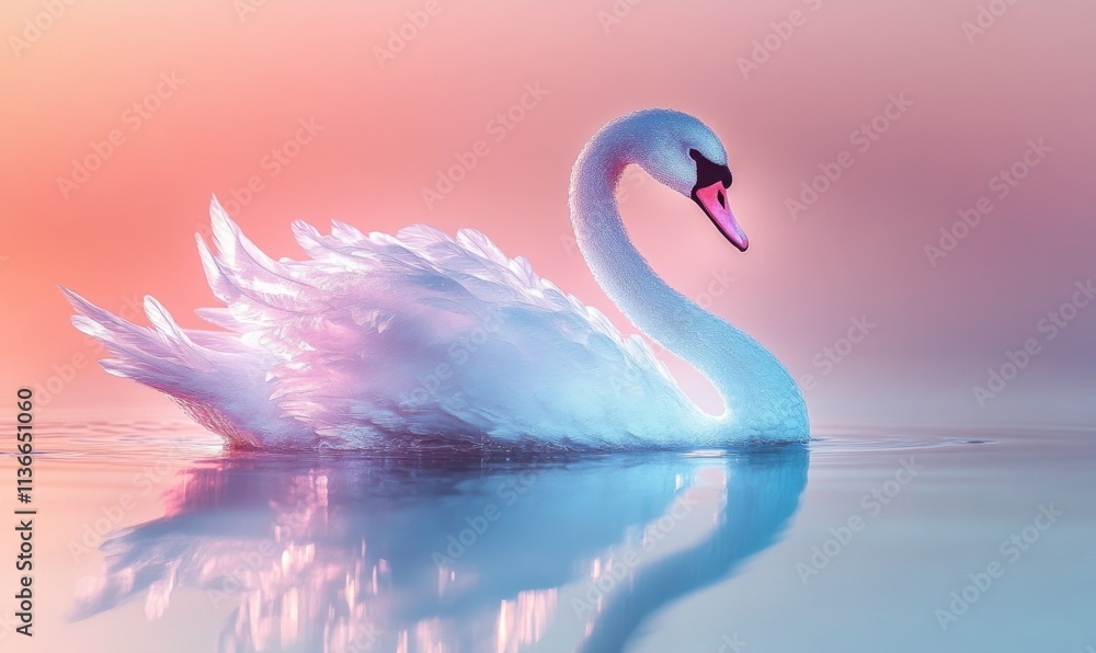 Fototapeta premium A swan is swimming in a body of water