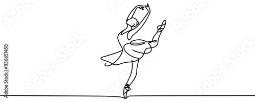 Ballerina Dancing Continuous One Line Drawing. Woman Ballet Dance Abstract Minimal One Line Drawing. Ballerina Line Art Trendy Illustration Vector Modern Trendy Contour Drawing