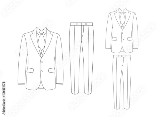 Suit Outline icon vector. Suit Outline in various poses isolated on white background