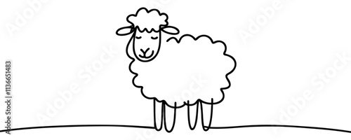 Minimalist one line ewe sheep Icon. Line drawing ewe tattoo. Ewe sheep Vector Illustration. Free single line drawing of female sheep ewe. One line hand drawing continuous art