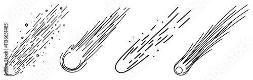 falling comet or star line drawn set