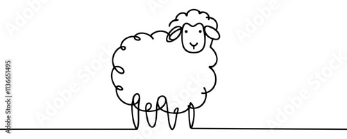 Minimalist one line ewe sheep Icon. Line drawing ewe tattoo. Ewe sheep Vector Illustration. Free single line drawing of female sheep ewe. One line hand drawing continuous art