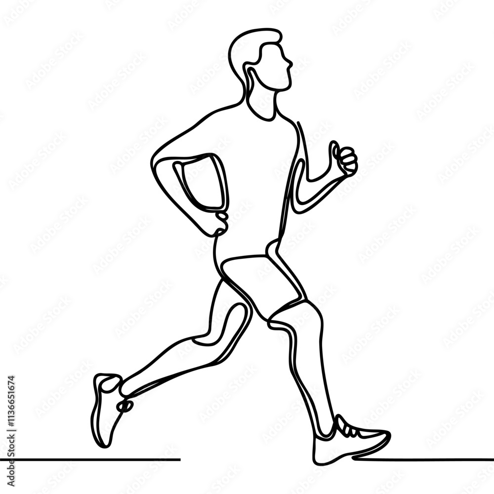 One continuous line drawing of young sporty runner man relax running at countryside Continuous one line drawing One continuous line drawing of young sporty runner man relax running at countryside Continuous one line drawing