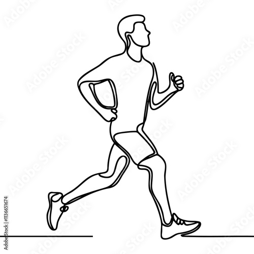 One continuous line drawing of young sporty runner man relax running at countryside Continuous one line drawing