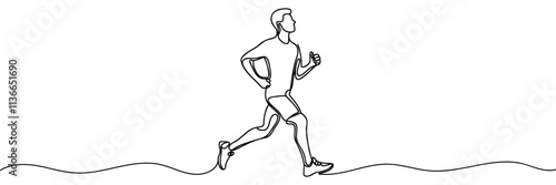 One continuous line drawing of young sporty runner man relax running at countryside Continuous one line drawing