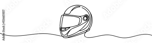 Continuous one line drawing Motorcycle helmet with clipping path. Single line draw design vector graphic illustration.